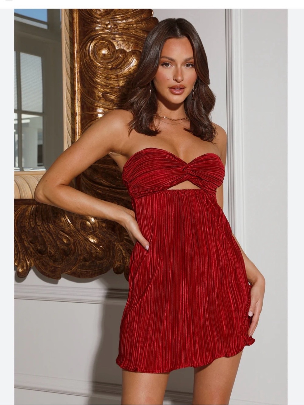 Hello Molly NWT Red Strapless Twist-Bust Pleated Dress - size 4